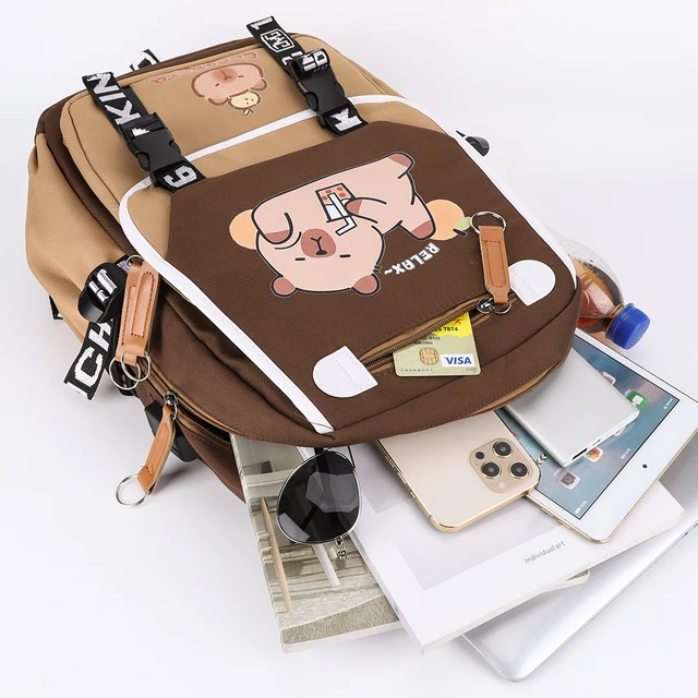 Capybara Backpack Adjustable Straps for Girls Boys Book Bag with 1 Main Compartment School Bag Zipper Gifts for Capybara Lovers