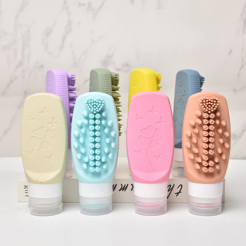 Multi-functional Silicone Travel Bottle Convenient and Fast Wash Hair Massage Brush Portable Soft Squeeze Sealed Empty Bottle