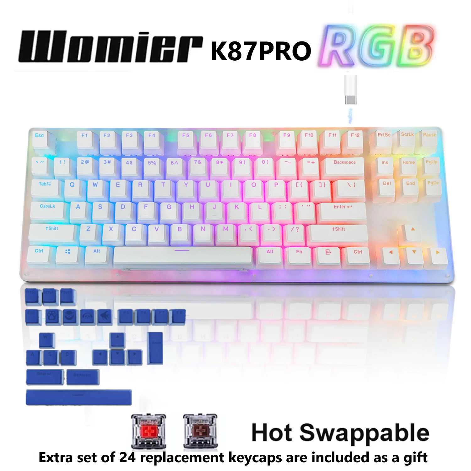 

Womier K87 PRO White Gamer Mechanical Keyboard Hot Swap Pudding Keycaps Gateron Switch TKL RGB Backlit Keyboard Gaming Keyboard