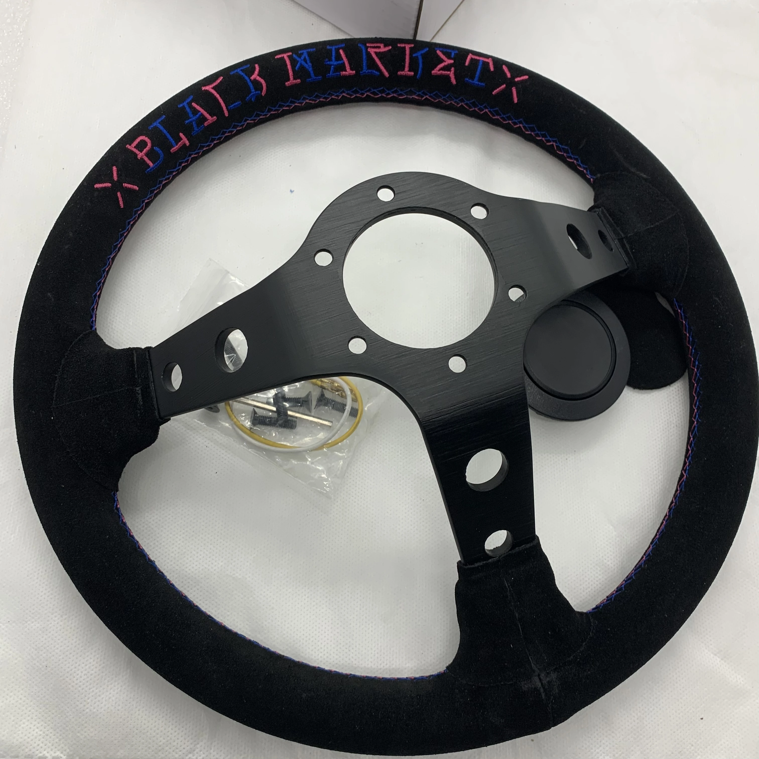 범용 레이싱 버텍스 스피드 스티어링 휠 드리프트 랠리 JDM 스웨이드 가죽 스티어링 휠, 도요타 혼다 BMW용 볼란트, 13 인치