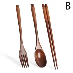 Handmade Japanese Natural Wood Utensil Set - Premium Chopstick, Spoon, and Fork Collection (B)
