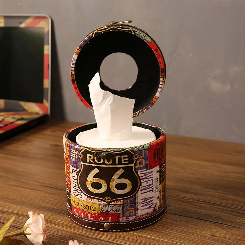 Large Cylindrical Rice Flag Roll Tissue Box European Creative Home Retro Napkin Box Car Napkin Holder Car Tissue Holder 4