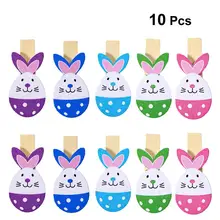 

10pcs Lovely Rabbit Colored Wooden Pegs Note Memo Photo Clips Holder Craft Clips Ornaments for Easter Party Decoration