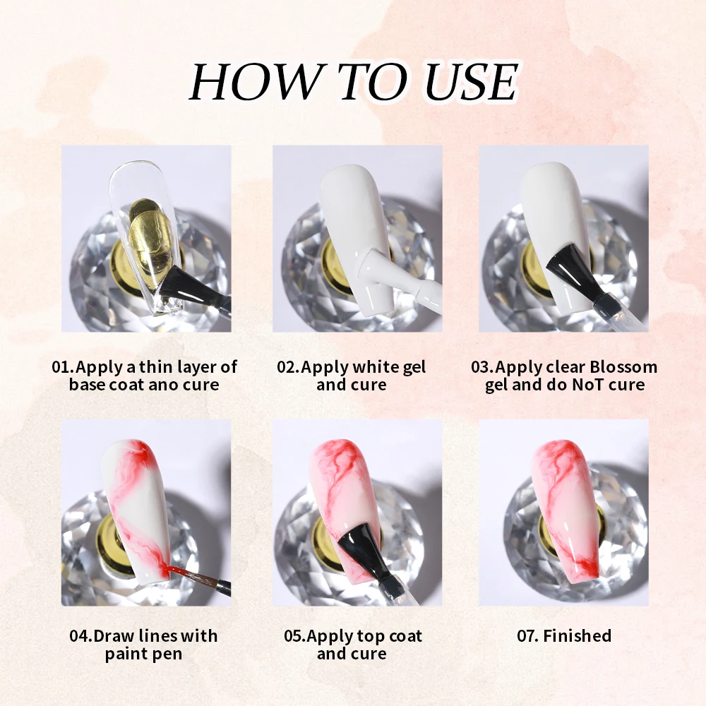 6개/세트 블루밍 젤 15ml 투명 수채화 젤 폴리쉬, 마블 효과 확산용, UV LED 젤 바니쉬 네일 아트 DIY 키트