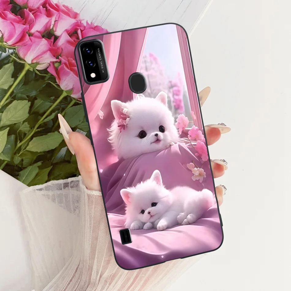 Charming Floral Butterfly Cat Black Silicone Phone Case