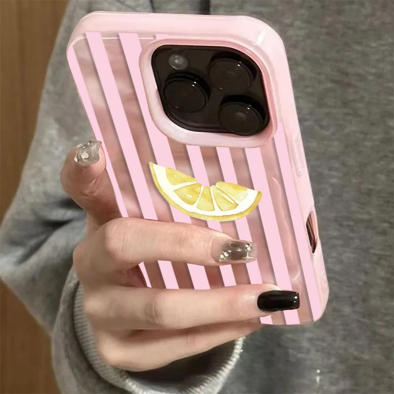 Vibrant Yellow Lemon & Pink Stripes Wrinkled Texture Phone Case Cover