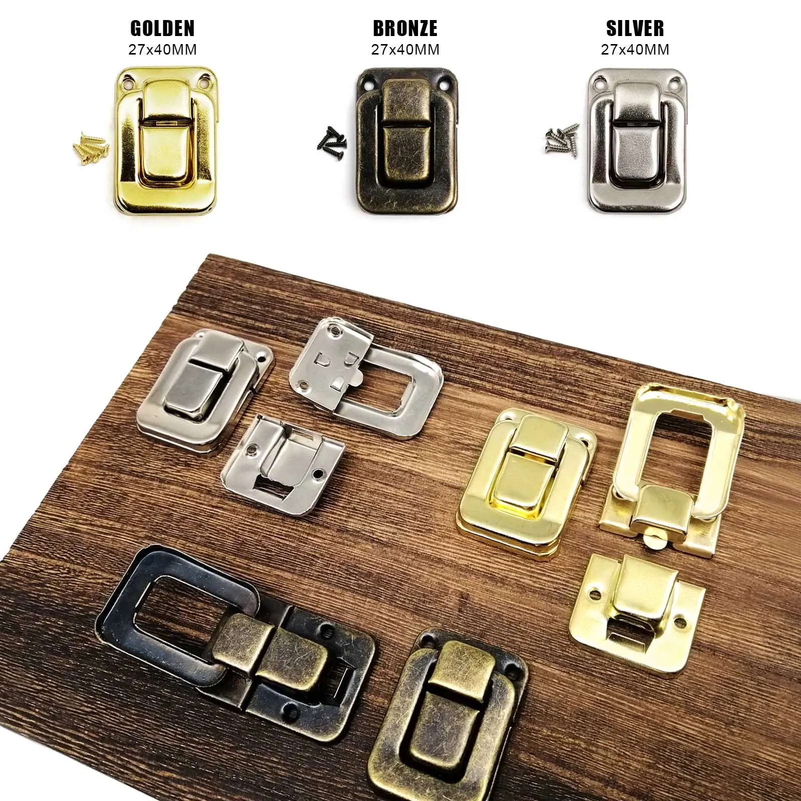 Jewelry Chest Gift Wine Wooden Box Case Toggle Latch Suitcase Hasp Leather Bag Handbag Purse Closure Lock with screws 27x40mm