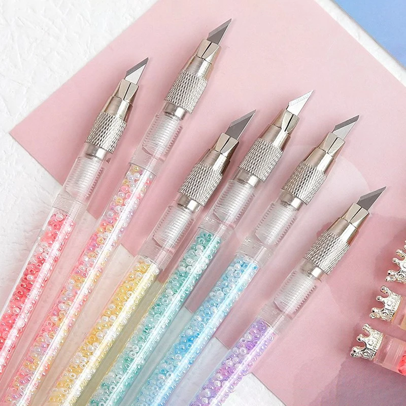 Kawaii Crown Bubble Utility Knife Cute Sharp Blade Pen Knife DIY Paper Cutter Sticker Envelopes Opener Office Cutting Tools ins style bubble pen cutter hand account sticker paper cutting utility knife diy craft hand tools stickers paper cutter knife
