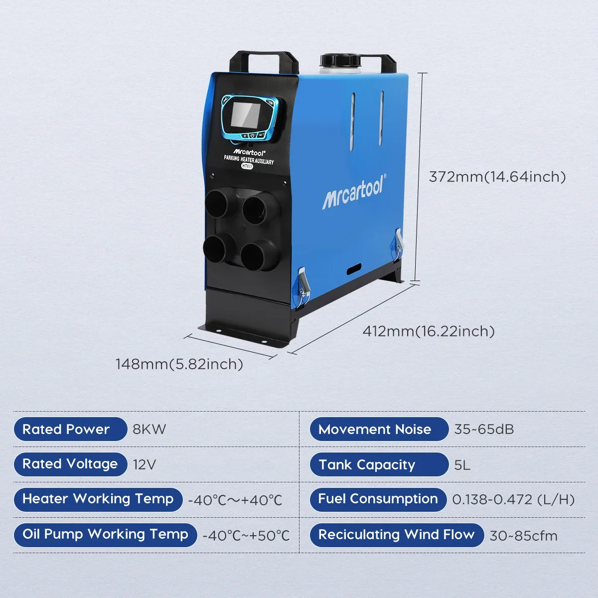 MRCARTOOL riscaldatore di parcheggio per auto preriscaldamento del motore cabina con avviamento a caldo riscalda il parabrezza sbrinamento riscaldatore d'aria ausiliario telecomando