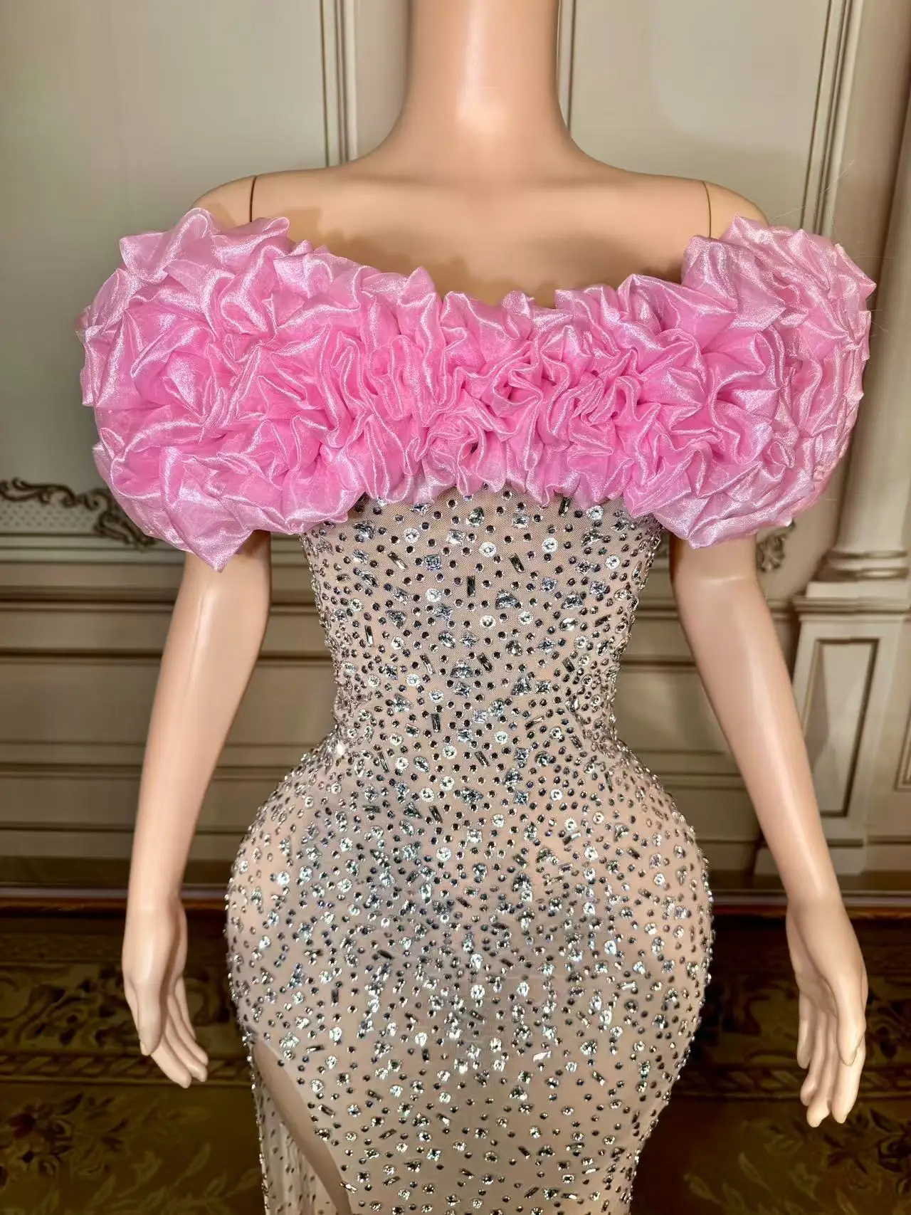 Sexy Sparkly Multicolor Rhinestones Sleeveless Mesh Transparent Short Dress  Women Birthday Celebrate Prom Dance Dress Plus Size - AliExpress 200000345