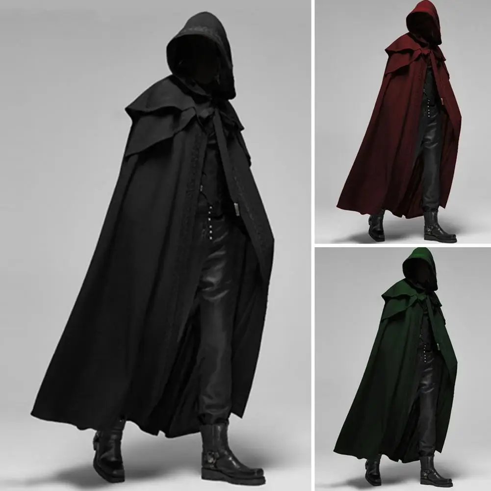 Medieval Jacket Masquerade Party Witch Costume Gothic Steampunk Men's Tail Coat for Halloween Unisex Cloak Hooded