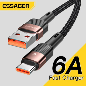 Essager 6A USB Type C Cable For Huawei P30 Pro 66W Fast Charging Wire USB-C Charger Data Cord For Samsung Realme Oneplus Poco F3 1