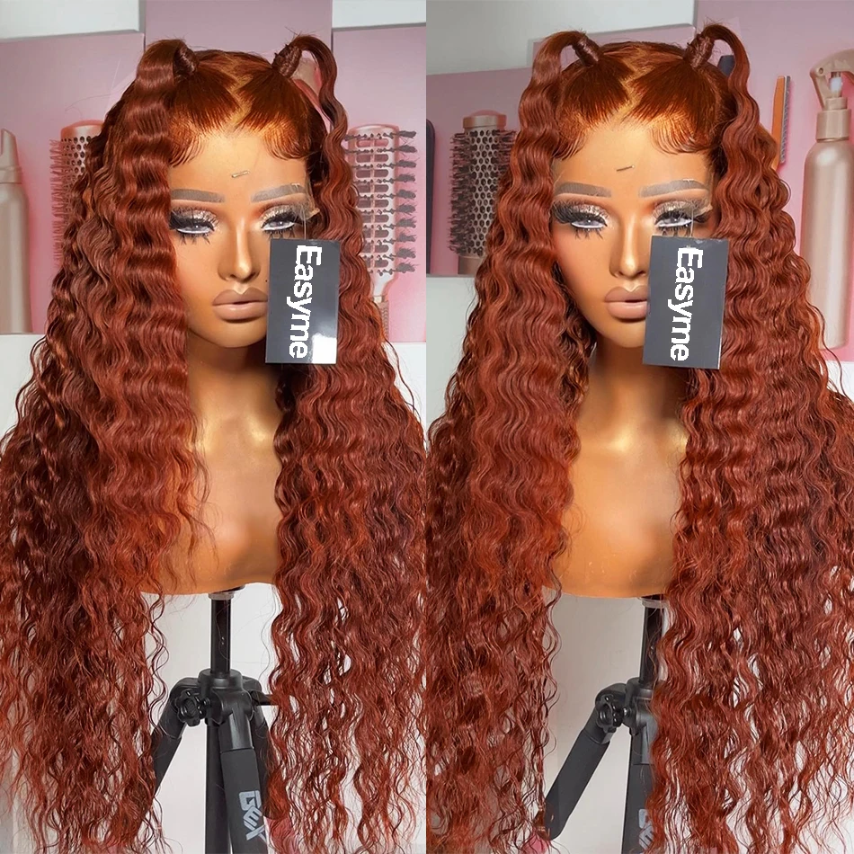 Reddish Brown Deep Wave 13x6 Lace Frontal Wigs Remy Pre Plucked