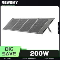 Panneau solaire pliable ultra-portable NEWSMY 200W, cellules BC à haute efficacité de 24,3 %, installation rapide et sans tracas, durabilité IP65 toutes saisons, sortie MC4/XT60/DC, 4 béquilles, pour le camping, les camping-cars et l'alimentation d'urgence, compatible avec les stations d'alimentation 1