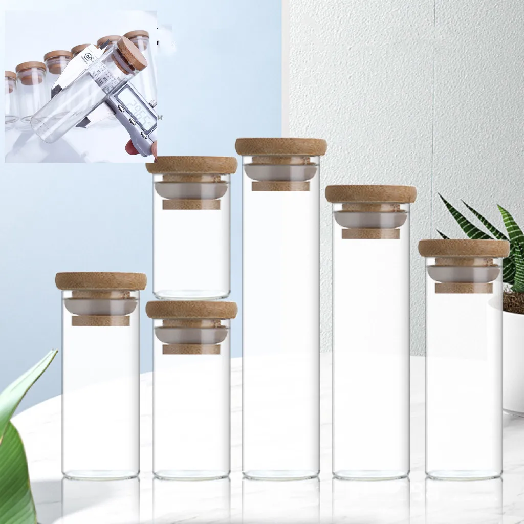 5X 12-110ml Sealed Glass Bottles Jars New Tea Coffee Beans Transparent Storage Boxes Candy and Snack Tins With Bamboo Lid Jars 5