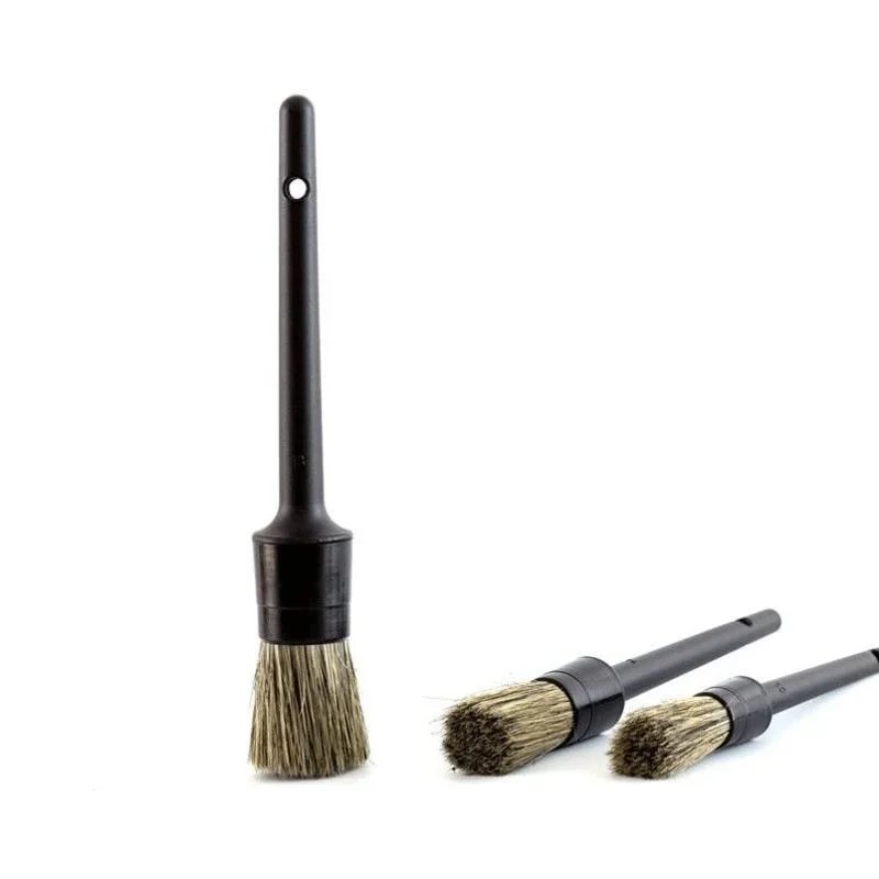 3 Pcs Natural Boar Hair Car Detailing Brush Set Soft Bristle Car Cleaning Brush Kits Atuo Tire wheel Wash Exterior Accessories 4