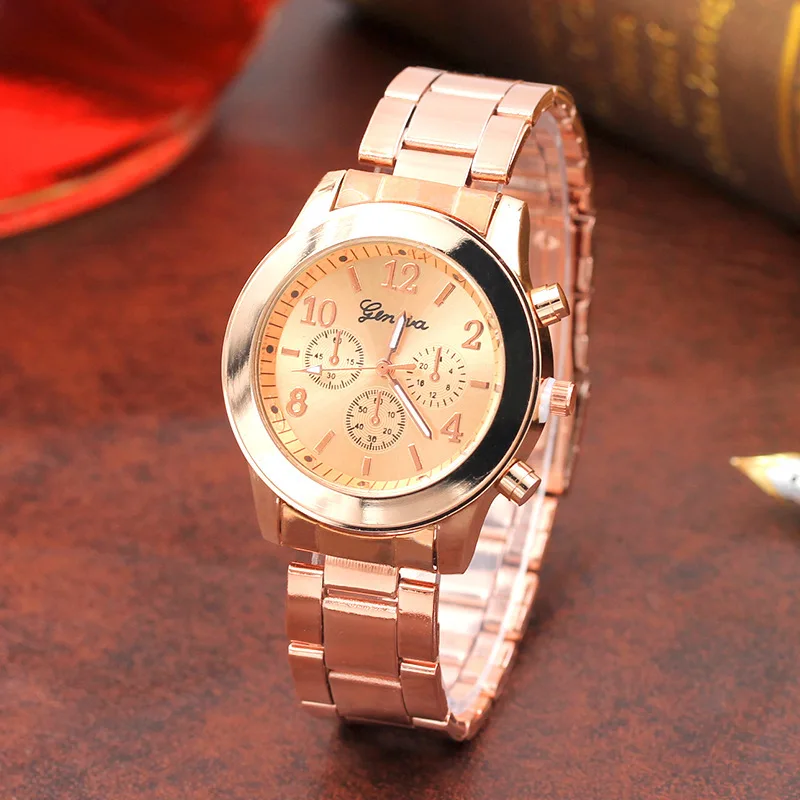 2021 Geneva Ladies Watch High Quality Stainless Steel Quartz Wrist Watch Geneva Watch Womens Rose Gold Watches Reloj Mujer Clock 