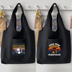 Simple Black Handbag Shoulder Bag Woman Bag Shopping Bag Casual Cartoon Funny Pew Pattern Printing Vest Tote Bag Commuter Bag