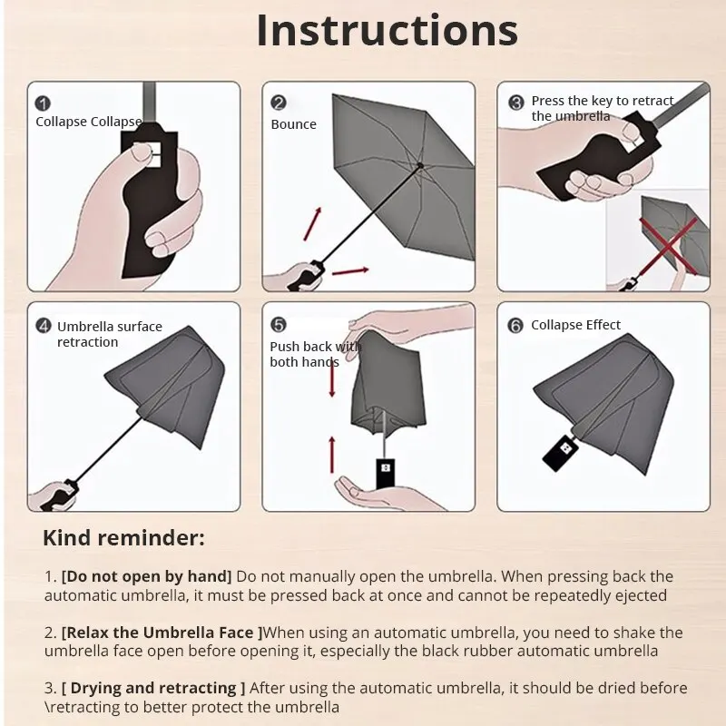 Folding Umbrella 1PC Ten Bone Automatic Black Glue Reinforcement And Thickening For Sun And Rain Protection