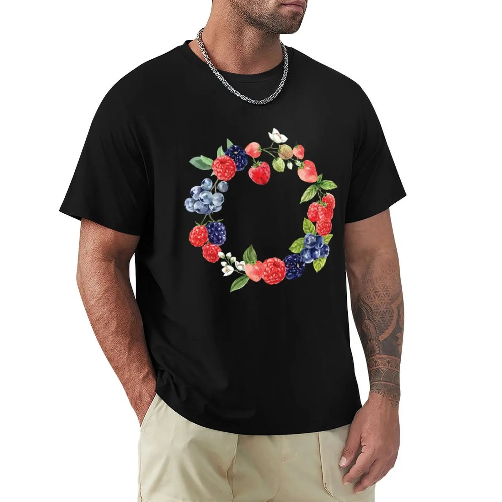 

Mixed Berries Round Wreath T-Shirt customs design your own vintage mens t shirt graphic