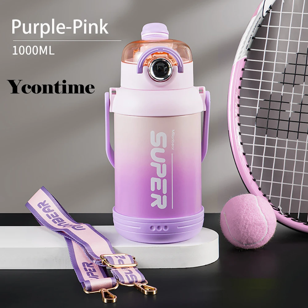 

YCONTIME Water Bottle 1L Vacuum Flask With Straw ,Sports Bottle Keep Warm And Cold Drink Portable Stainless Steel Vacuum Flask