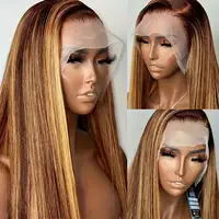 Perruque en cheveux humains densité 200, raide, avec mèches, 5x5, blond ombré, perruque en dentelle HD, 13x4, frontale en cheveux humains colorés, pré-épilée 4