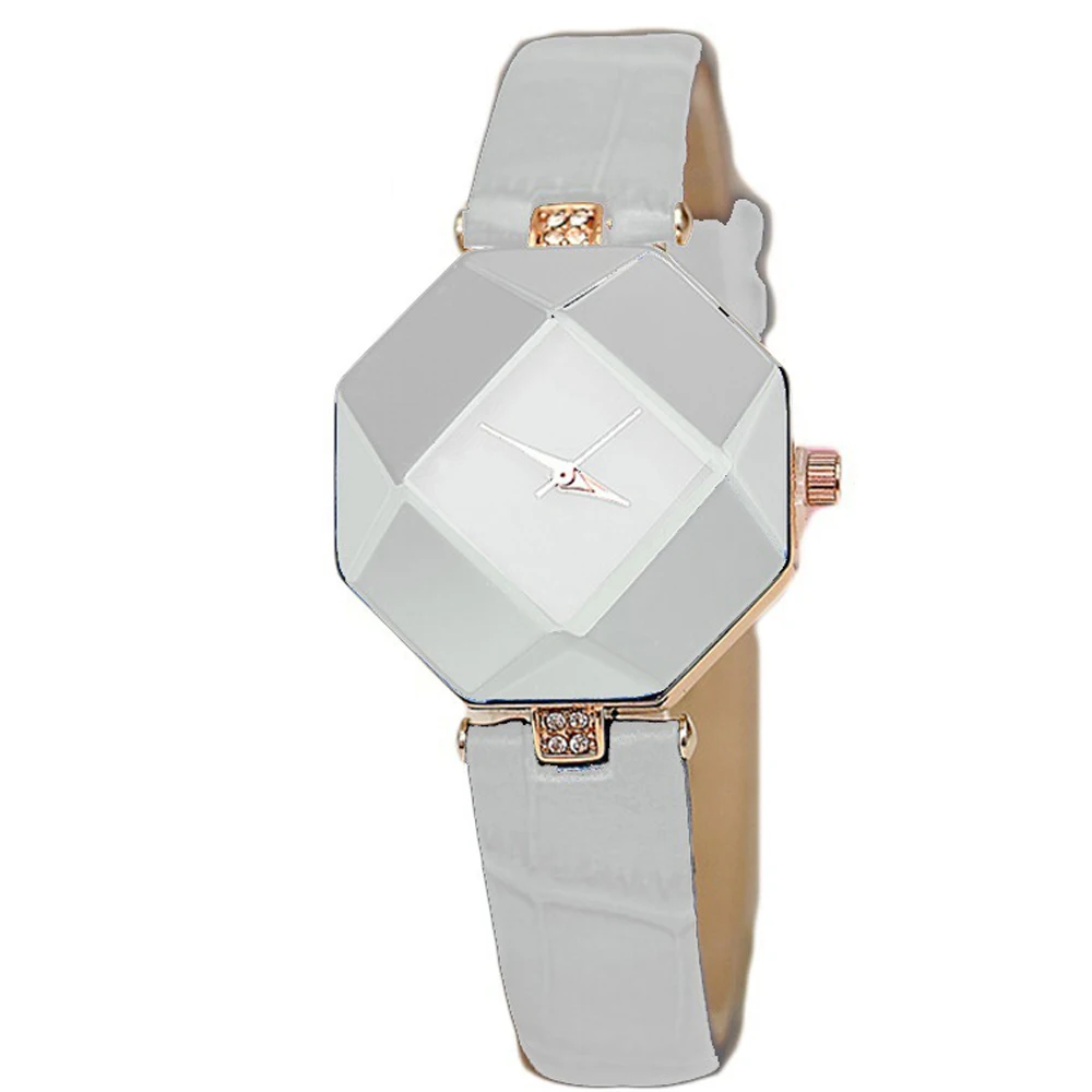 Women Watches Gem Cut Geometry Crystal Leather Quartz Wristwatch Fashion Dress Clock Ladies Gifts Relogio Feminino 5 color