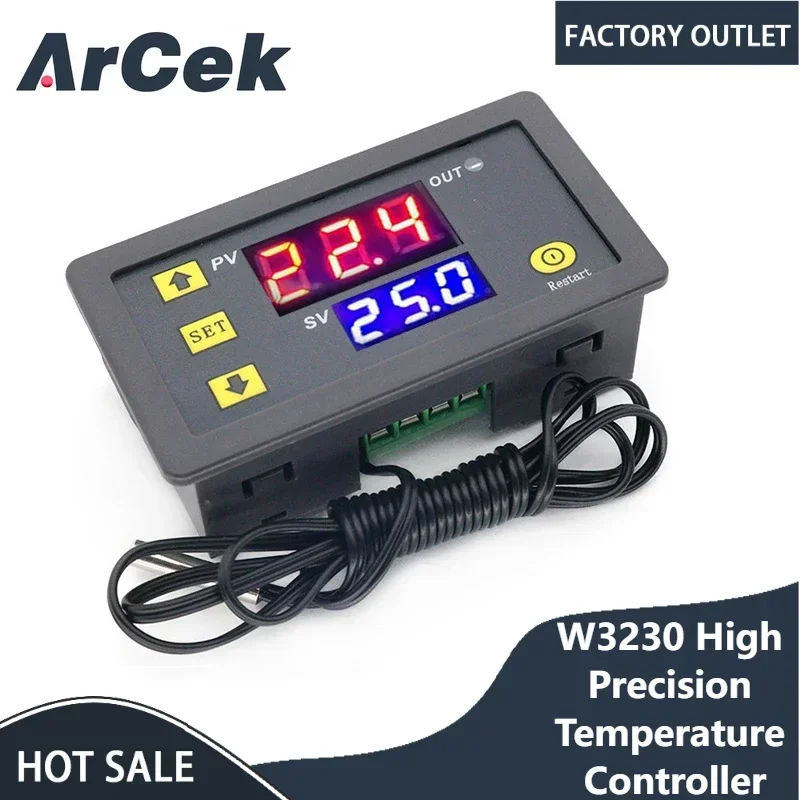 

W3230 12V 24V AC110-220V Probe line 20A Digital Temperature Control Display Thermostat With Heat/Cooling Control Instrument