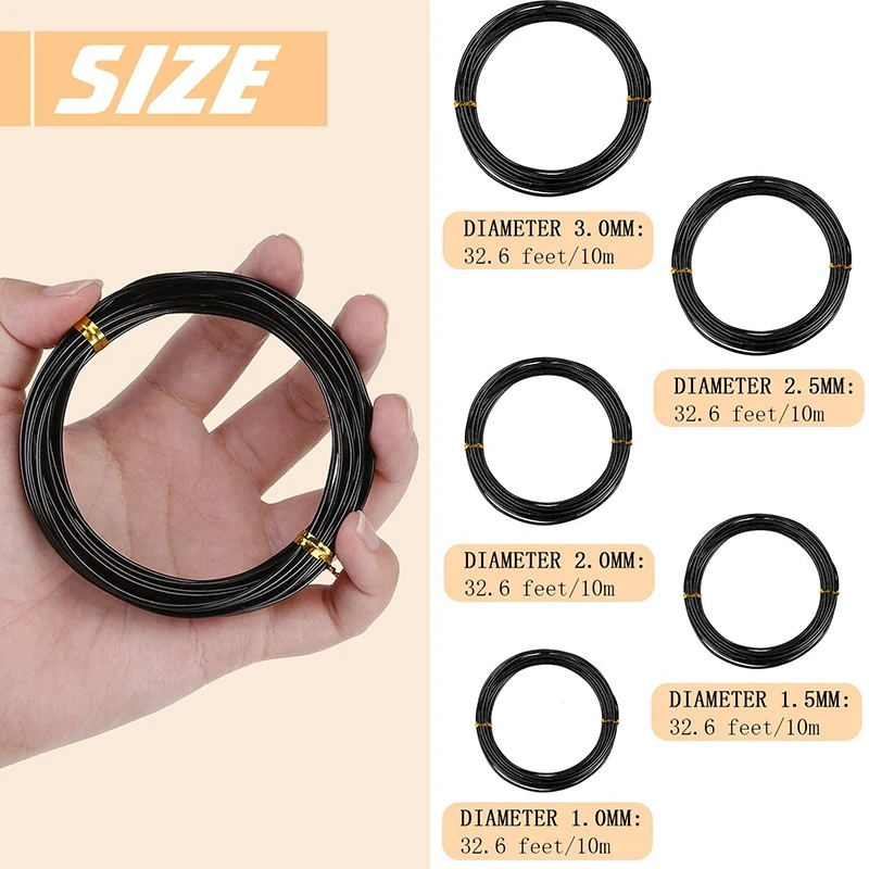Total 5M (Black) Bonsai Wire Anodized Aluminum Bonsai Training Wire, 5 Sizes (1.0Mm, 1.5Mm, 2.0Mm, 2.5Mm, 3Mm) for Plant Shapes 2