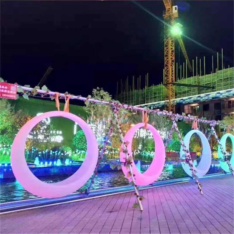 Outdoor Furniture Lighting Luminous Swings Moon Shape Outdoor Hanging Hammocks Rocking Chairs Activities Wedding Decor