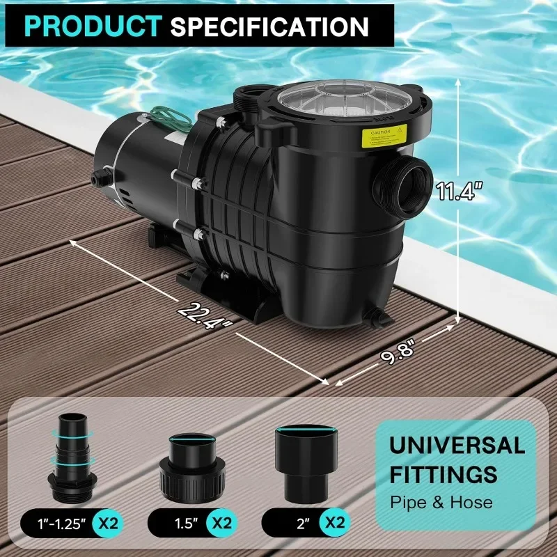Pool Pump Above,Powerful Selfpriming Pool Pumps for Gallons Pool,Dual Voltage Swimming Pump with Strainer Basket&Drain Plug