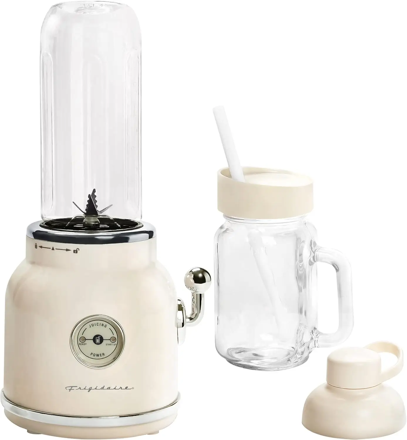 

NEW ESMM100-CREAM Retro Smoothie Maker Blender with Mason Jar, Perfect for Shakes and Smoothies, 300-Watt, Cream