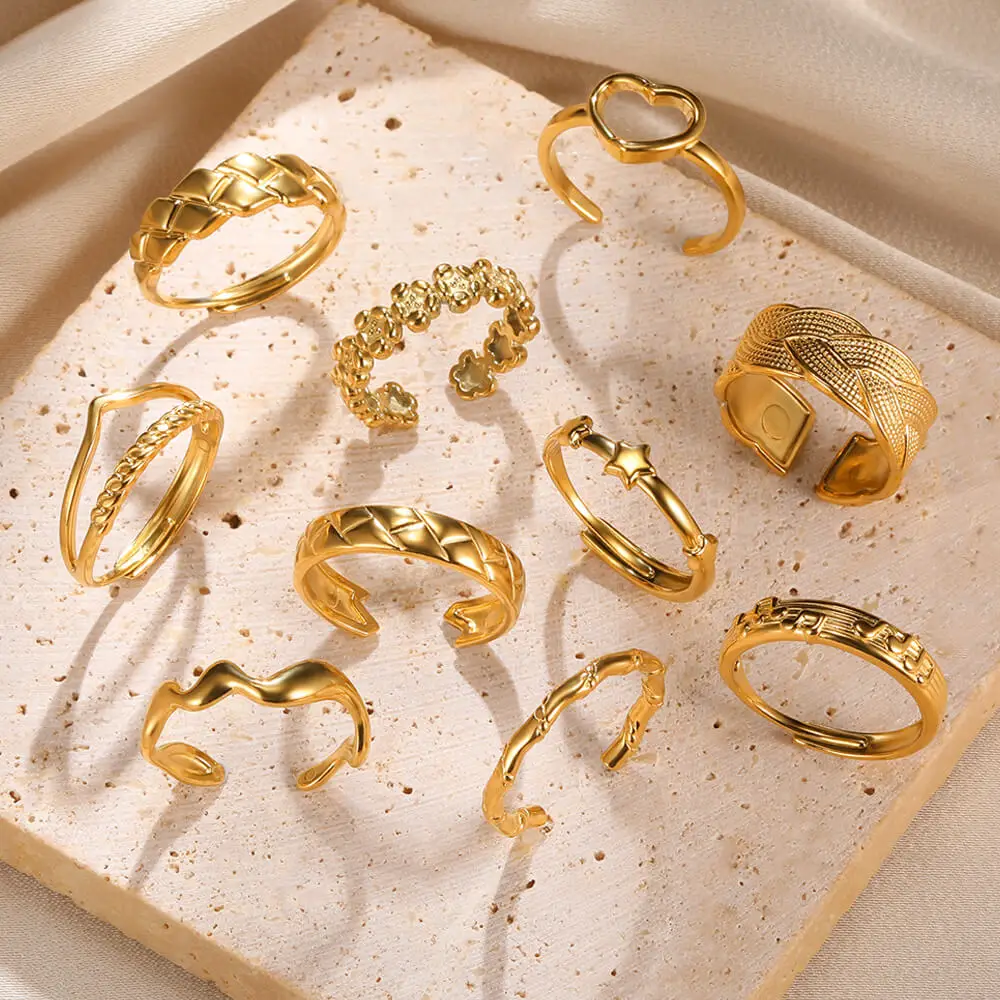 S64353c272f7f40268100f1737a2efa9dT Stainless Steel Rings for Women Men Gold Color Heart Engagement Wedding Wide Ring Trendy Vintage Geometric Punk Jewelry Gift New Mallzona