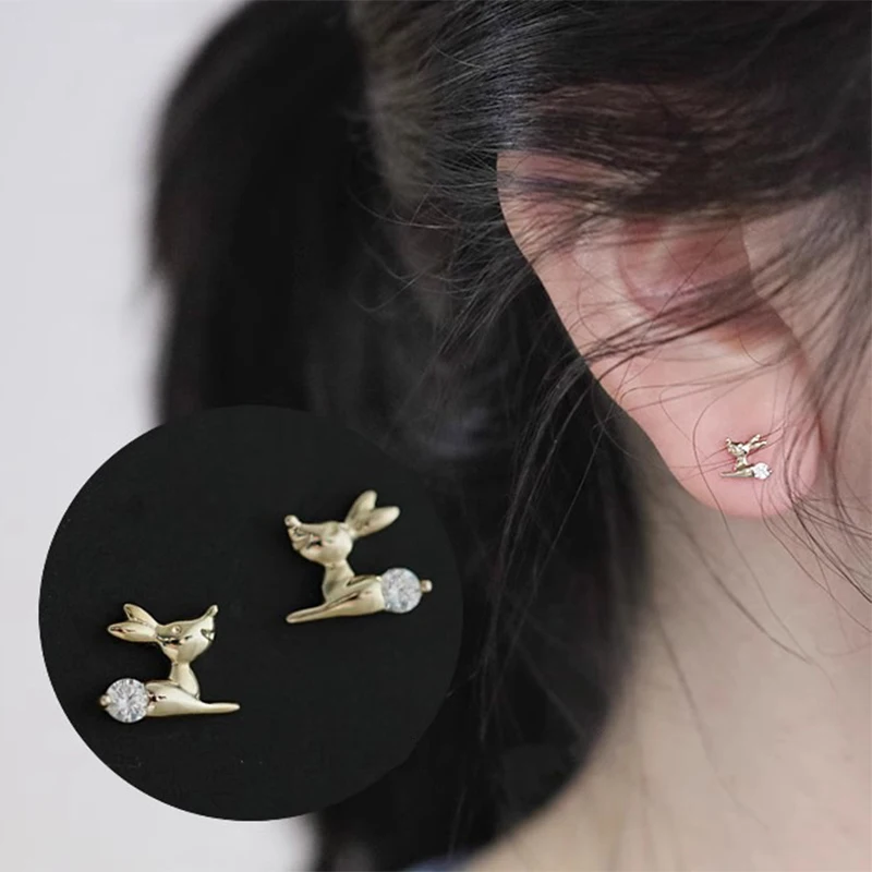 

100% 925 Sterling Silver Zircon Animal Earrings for Women Girl Fashion Geometric Fawn Design Jewelry Birthday Gift Dropshipping