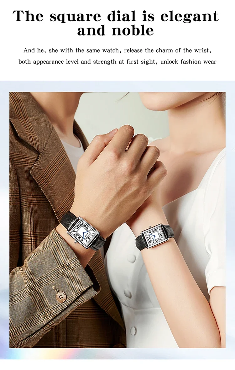 【新品•即日無料発送❗】SANDA 1108M クォーツ レクタンギュラー腕時計 SANDA 1108 Luxury Couple Watch Wear Resistant Leather Strap