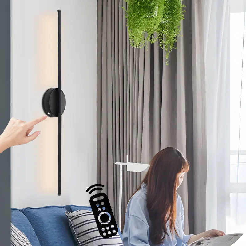 LED Wall Lamp Wireless Rechargeable Battery Touch Switch Dimmable with Remote Control For Bedside Bedroom