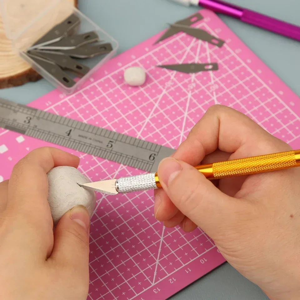 Metal Handle Craft Carving Sculpture Cutter with 10pcs Blade Fniiva Engraving Paper Non-Slip Knife DIY Repair Hand Leather Tools