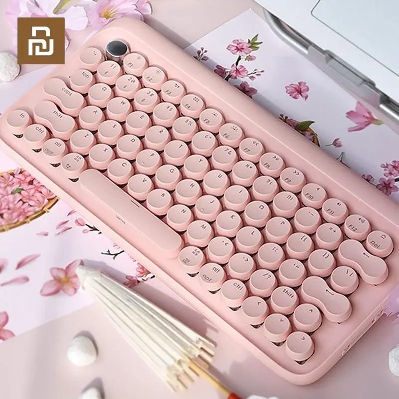 

New Youpin Lofree Typewriter Pc Gamer Usb Keyboard Pink Dot Bluetooth Wireless Mechanical Keyboard 79 Keys Diy Desktop Laptop Pc