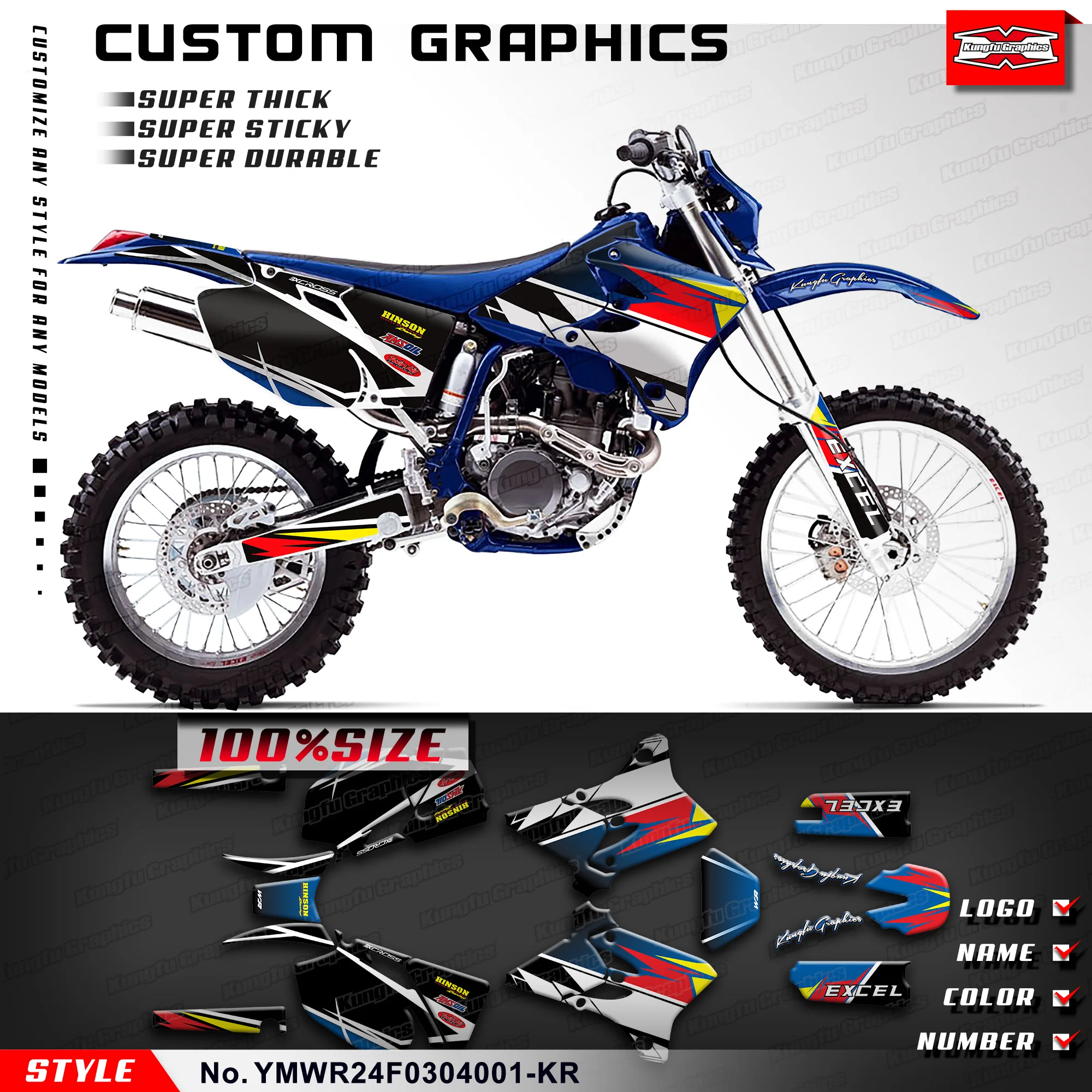 

KUNGFU GRAPHICS Motorcycle Decals Vinyl Decal for Yamaha WR250F WR450F 2003 2004, YMWR24F0304001-KR