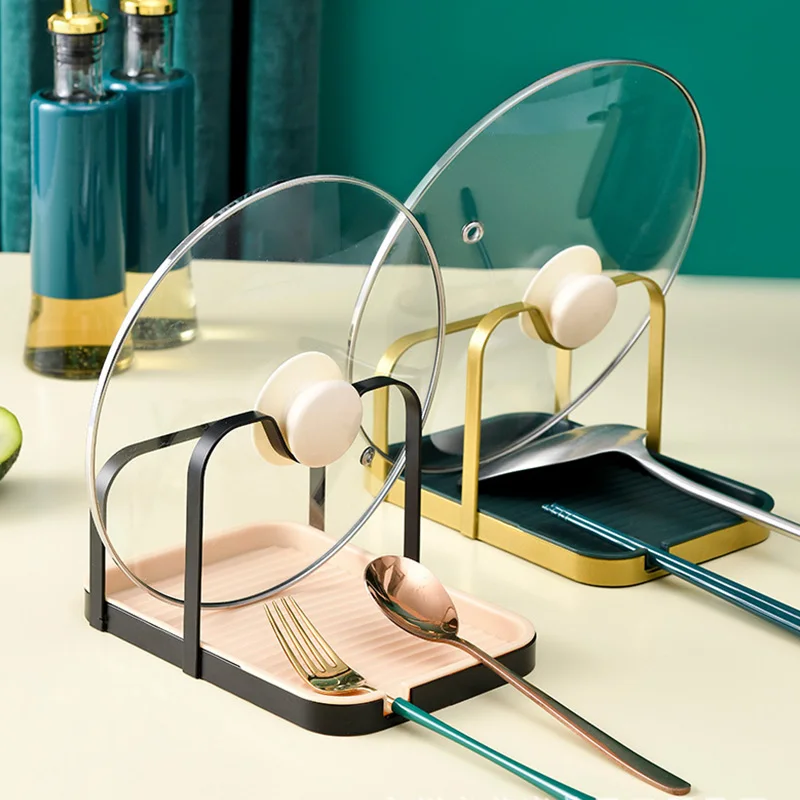 

Pot Lid Holder Kitchen Desktop Pot Lid Stand Spatula Rack Pot Cover Storage Rack Drain Rack Anti-Slip Pot Lid Rest Kitchen Tool