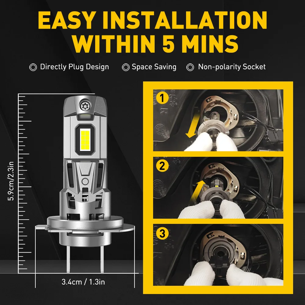 AUXITO-Mini tamanho sem fio lâmpada principal, super brilhante, farol branco, livre de erros, sem erros, 2x Canbus H7, 22000LM, 120W, 6500K, 1:1