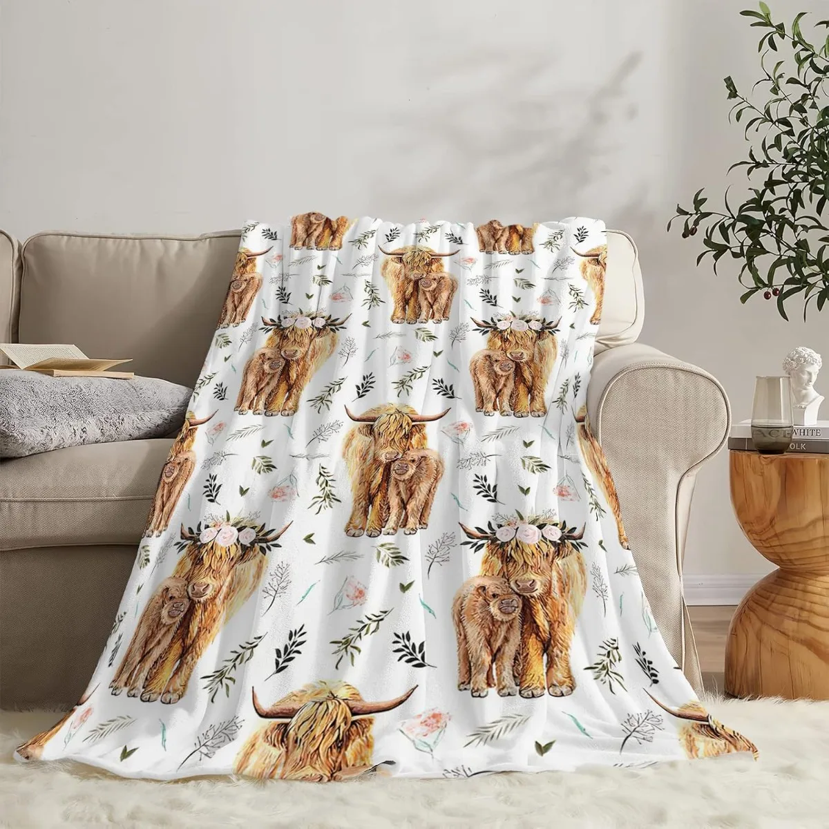 Highland Cow Print Blanket and Throws Cute Farm Animal Cow Gifts Soft  Warm Bedding Blanket for Girls Kids Adults Couch Travel 2