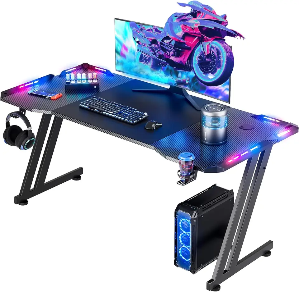 LED Gaming Desk with Carbon Fibre Surface and Accessories