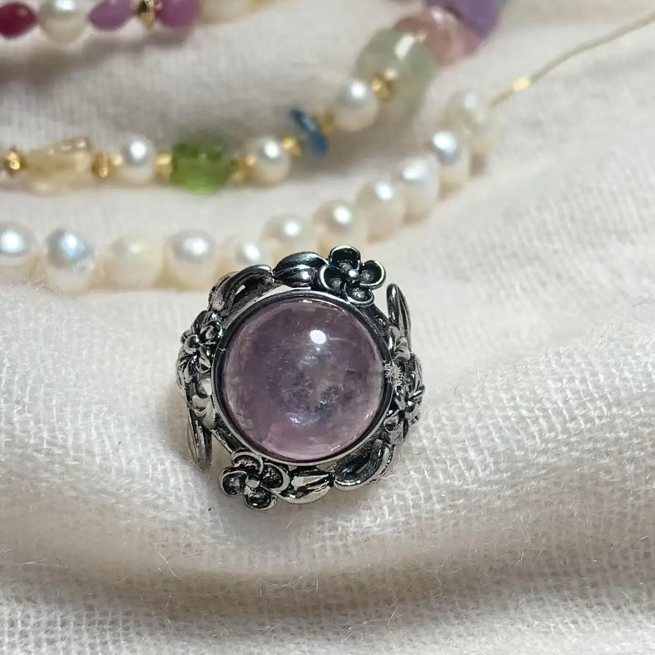 VINTAGE Natural Purple Lepidolite Ring Adjustable Female Heart ring Jewelry for Women Gift Wholesale High Quality Vintage Fine