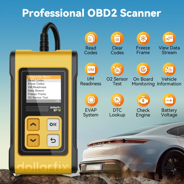 DollarFix EF18 OBD2 Scanner Automotive Car Diagnostic Tool ODB2 Code Reader Erase Error Codes O2 Sensor Readings OBD 2 Scanner 2