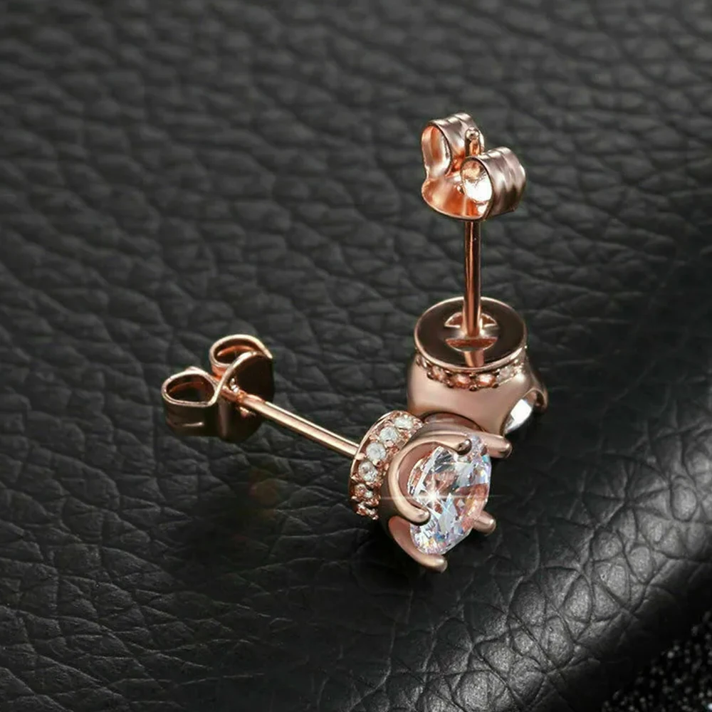 

CAOSHI Delicate Low-key Stud Earrings for Women Rose Gold Color Accessories for Wedding Shiny Zirconia Jewelry for Engagement