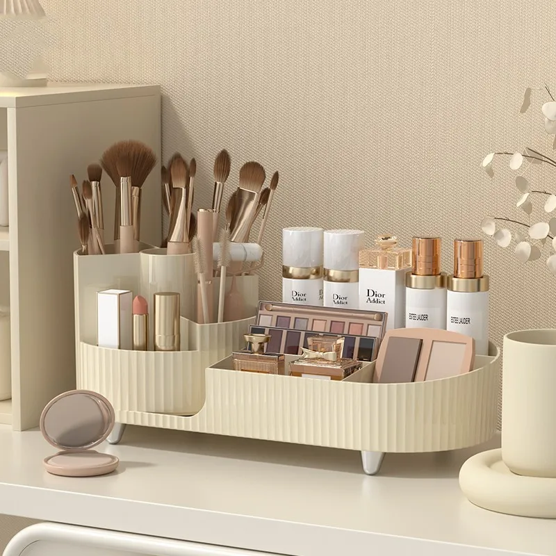 Cosmetics Storage Box Rotating Pen Holder Vanity Table Desktop Makeup Brush Organizer Lipstick Eyeshadow Powder Puff Shelf -- 3