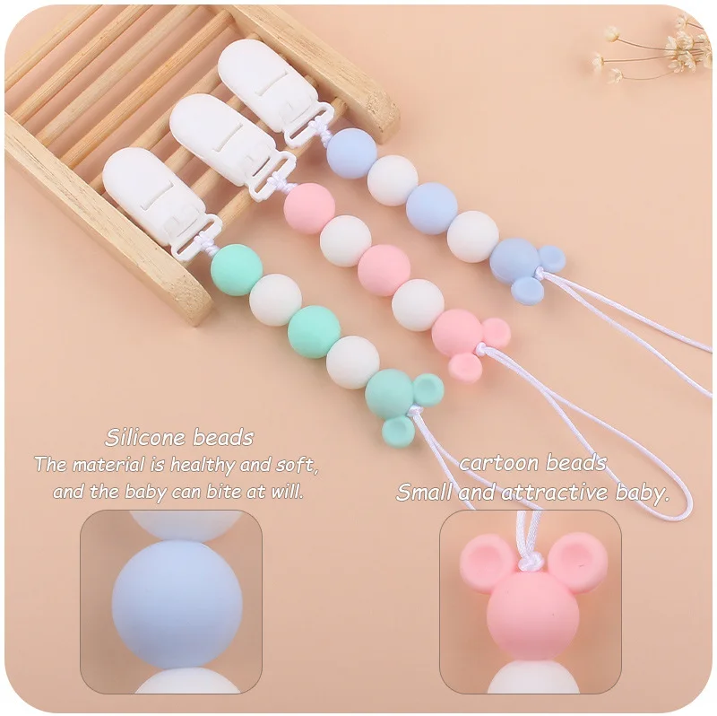 Silikon Baby Schnuller Clip Beißring runde Perlen Schnuller Halter Kette Pflege Maus Kauen Spielzeug Dusche Geschenk für Zahnen Babys – Detail 4
