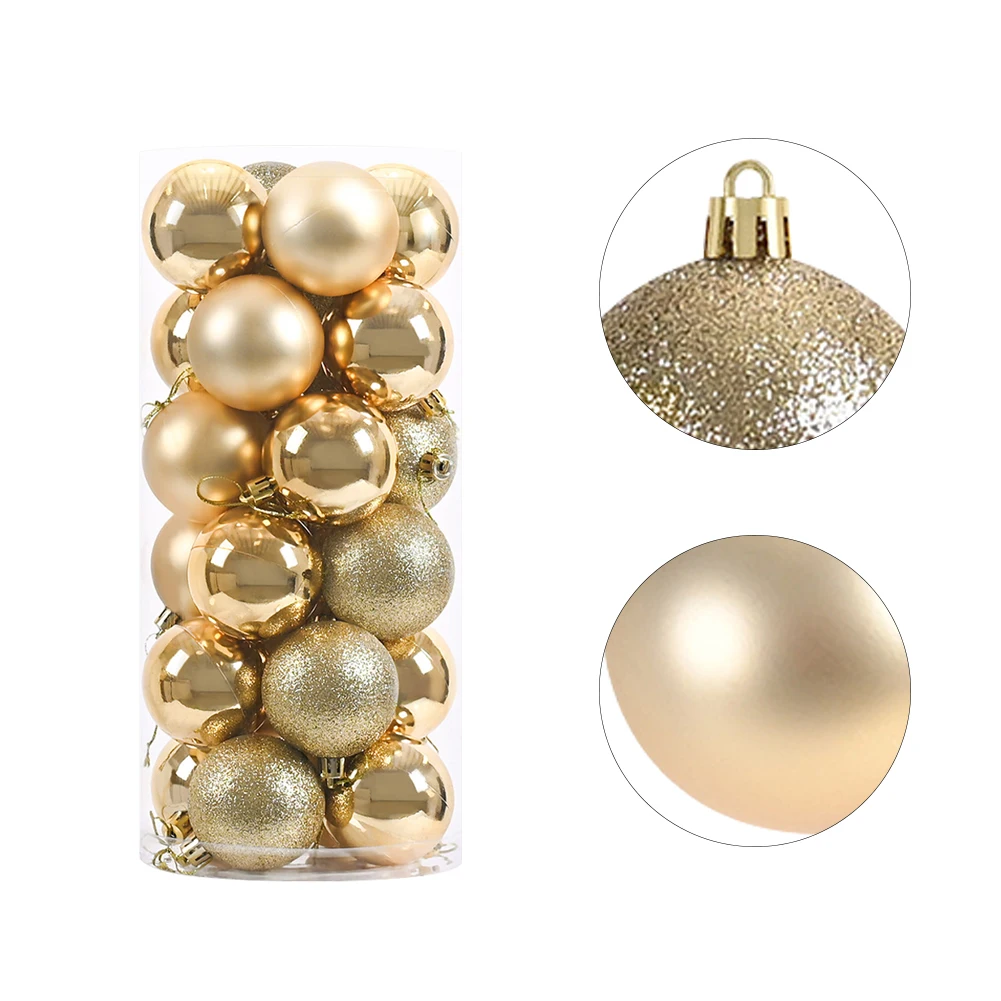 24pcs Christmas Tree Decoration Shatterproof 4cm Xmas Balls Baubles Set Reusable Christmas Ball with Hanging Hooks for Holiday
