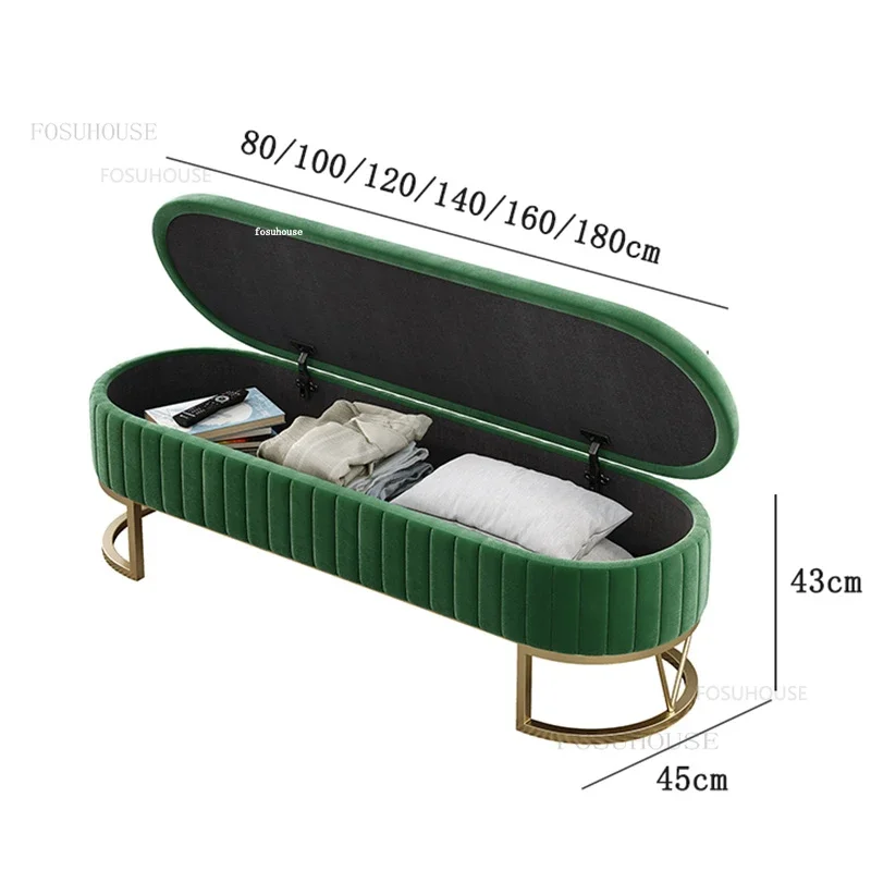 Nordic Luxury Bedroom Long Ottomans Home Shoe Changing Stool Modern Living Room Sofa Storage Stools Hallway Porch Leisure Bench